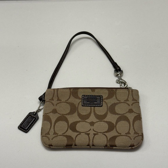 Coach small Tan and Brown Signature Wristlet - Picture 4 of 4